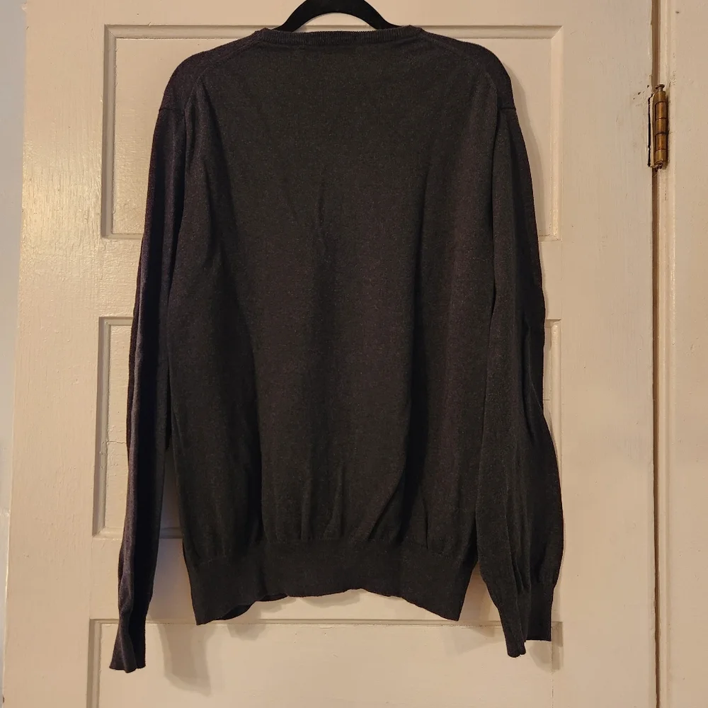 J. CREW Men's Sweater, Dark Gray Cashmere & Cotton, Sz XL, V-neck, Washable EUC